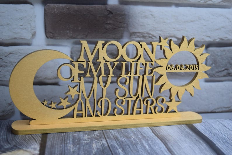 Wedding Inscription Moon of My Life My Sun and Star Cake Topper Wood ...