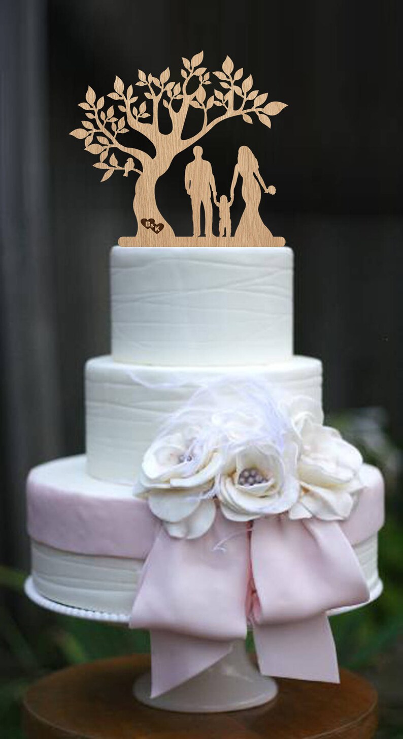 Bride and Groom With Boy Tree Wedding Cake Topper Couple Silhouette ...