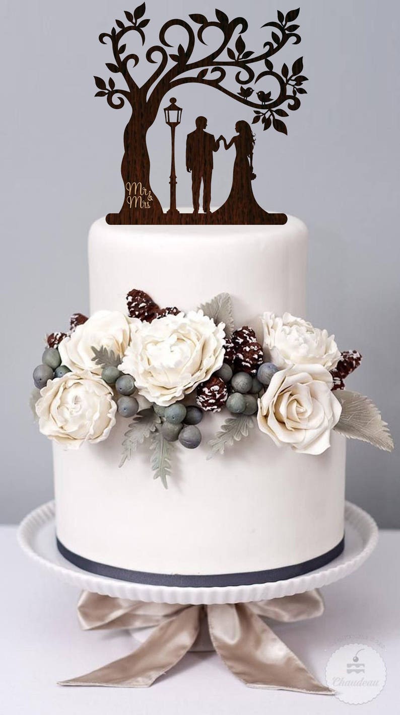Tree Wedding Cake Topper Wood Cake Topper Rustic Mr and Mrs Etsy
