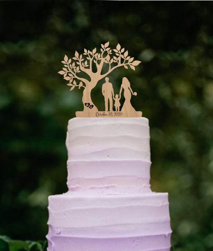 Wedding Cake Topper Bride Groom With Girl Silhouette Cake Topper Tree ...