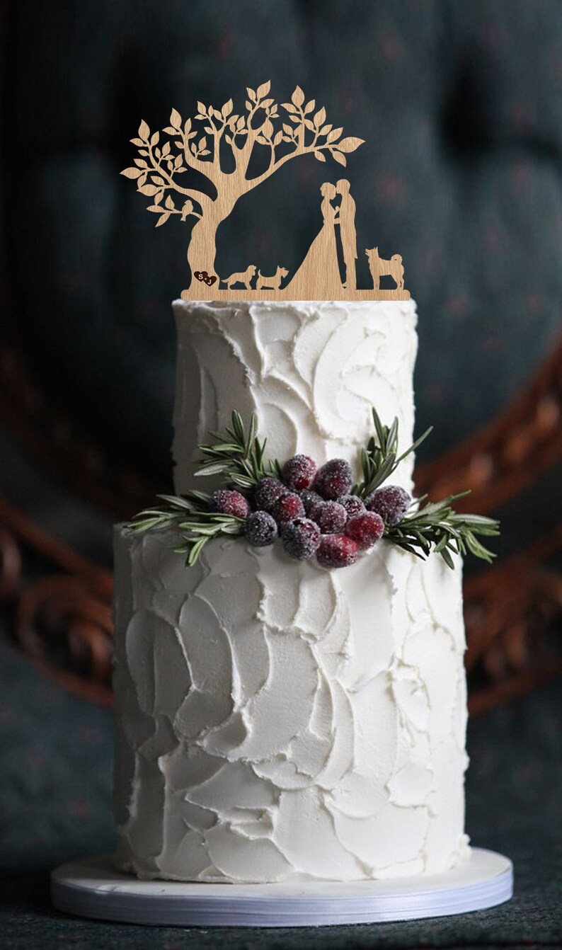 Wedding Cake Topper With Dog Bride Groom Silhouette Family Wedding Cake ...