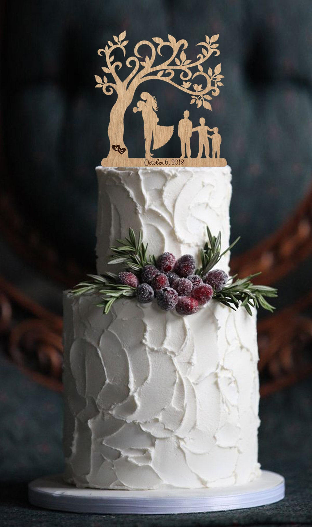 Wedding Cake Topper With Children Bride and Groom Family Silhouette ...