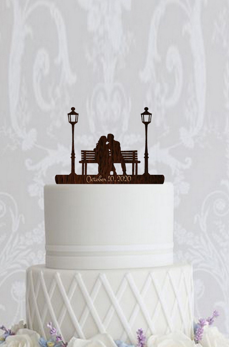 Rustic Wedding Cake Toppers Bride & Groom on Bench Mr and Mrs Cake ...