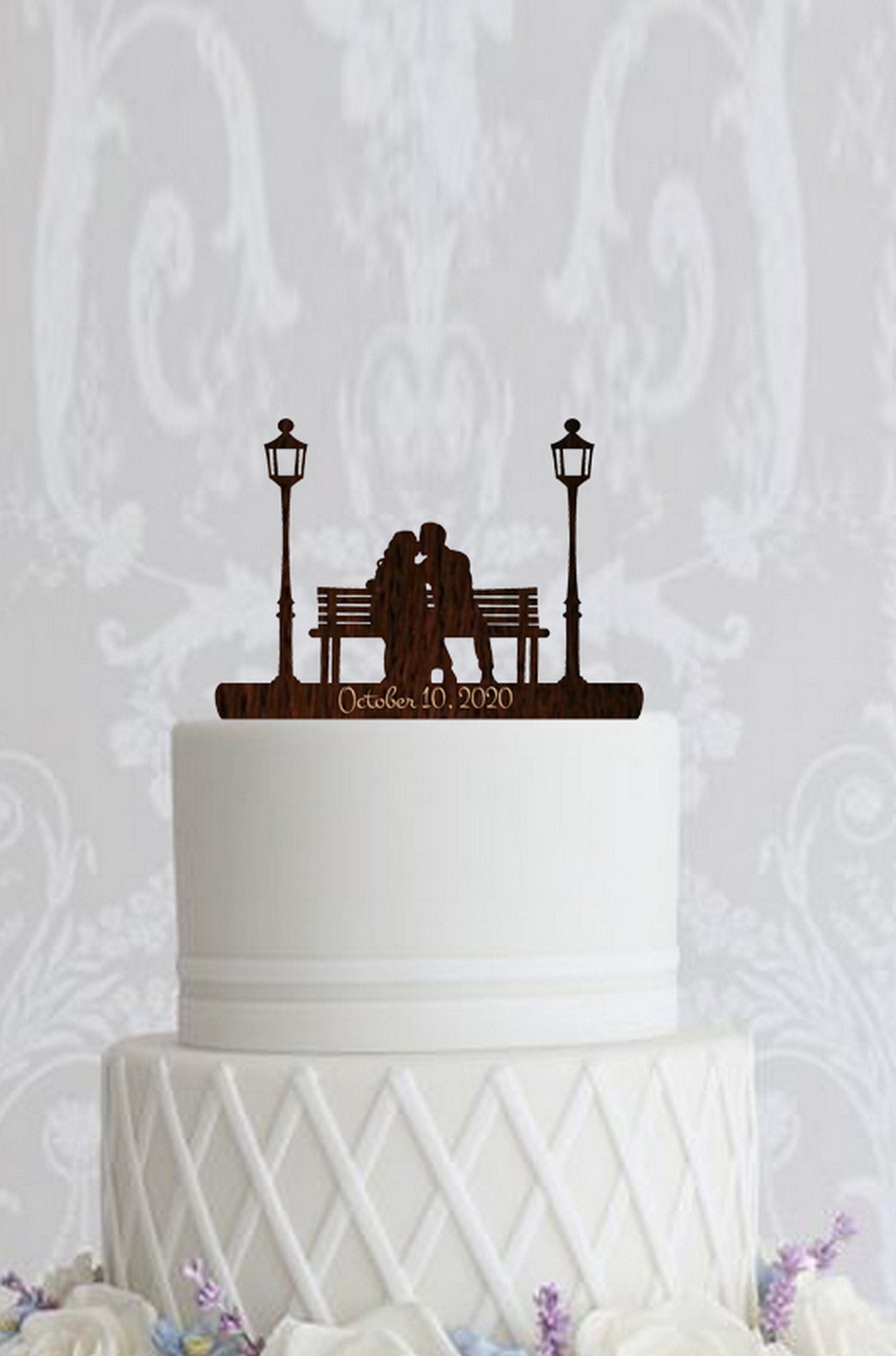 Rustic Wedding Cake Toppers Bride & Groom on Bench Mr and Mrs Cake ...