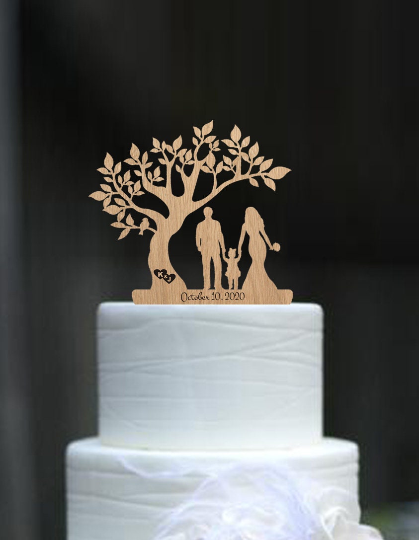 Wedding Cake Topper Bride Groom With Girl Silhouette Cake Topper Tree ...