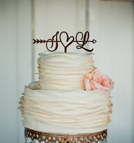 Initials Cake Topper Wedding Arrow Cake Topper Rustic Cake Etsy
