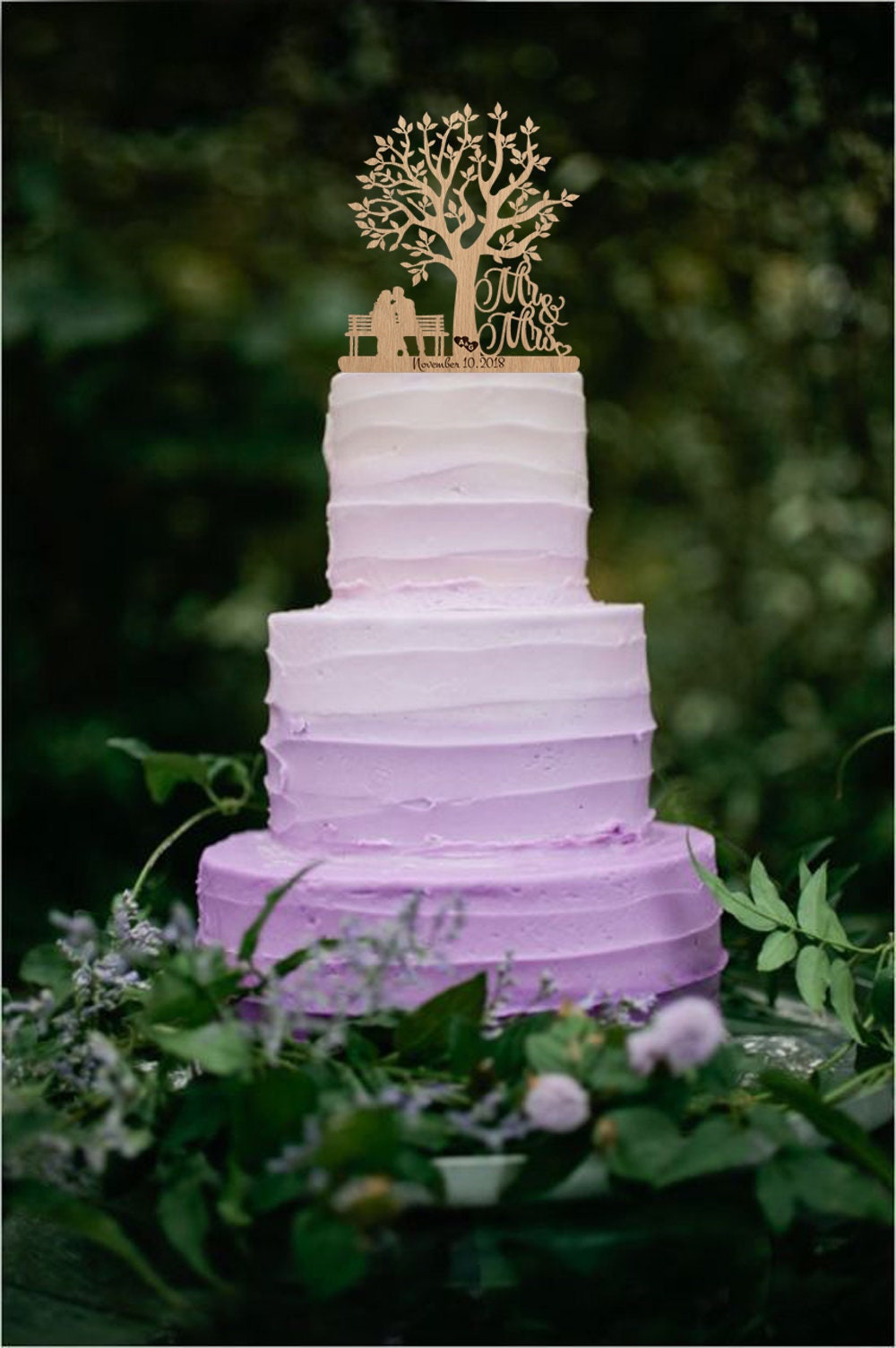Wedding Cake Topper Silhouette Couple on Park Bench Mr and Mrs Cake ...