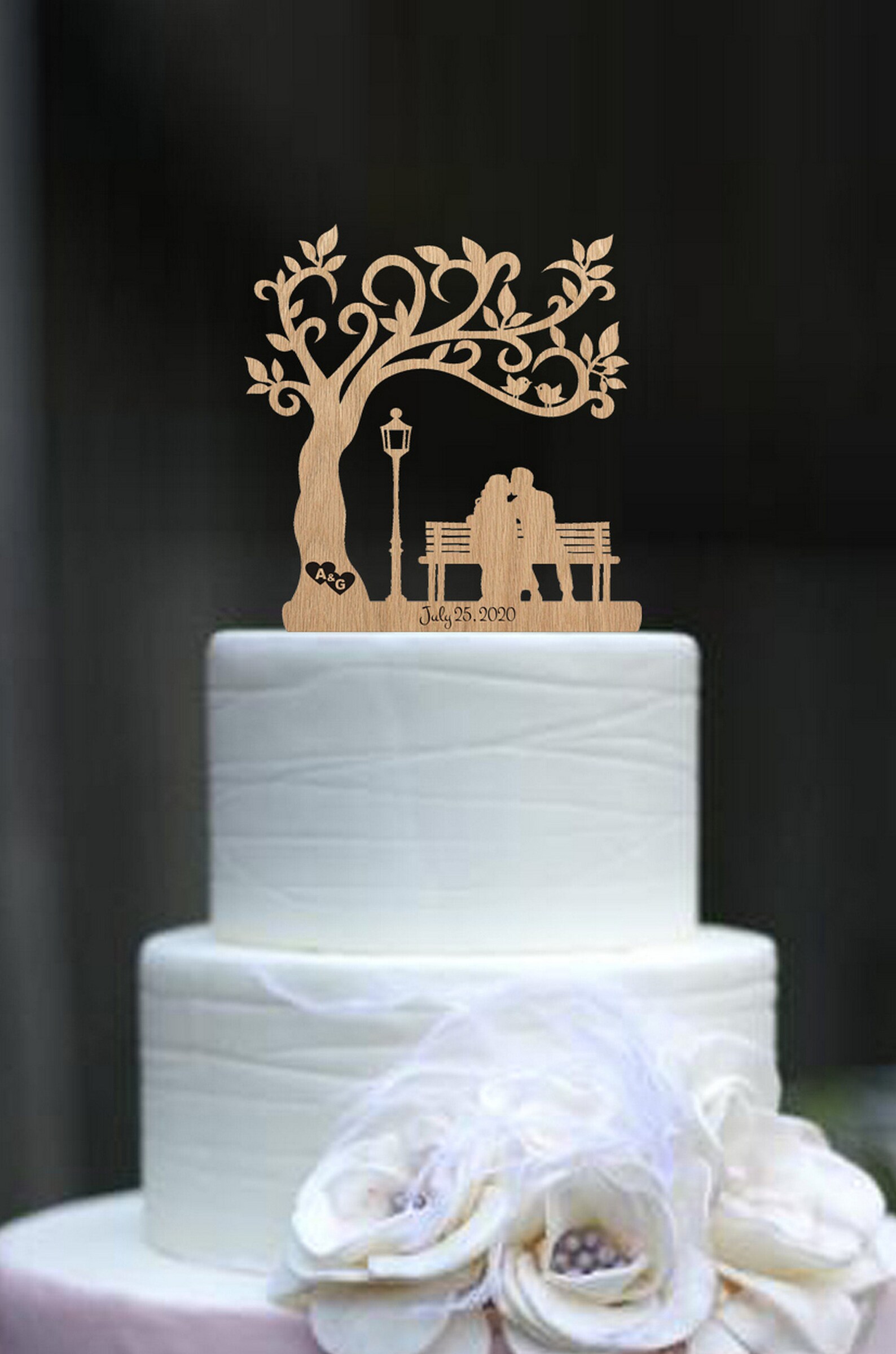 Couple on the Bench Wedding Cake Topper Customized Bride and Groom ...