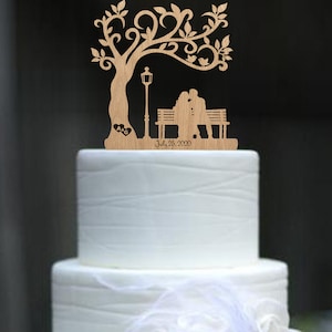 Couple on the Bench Wedding Cake Topper Customized Bride and Groom ...