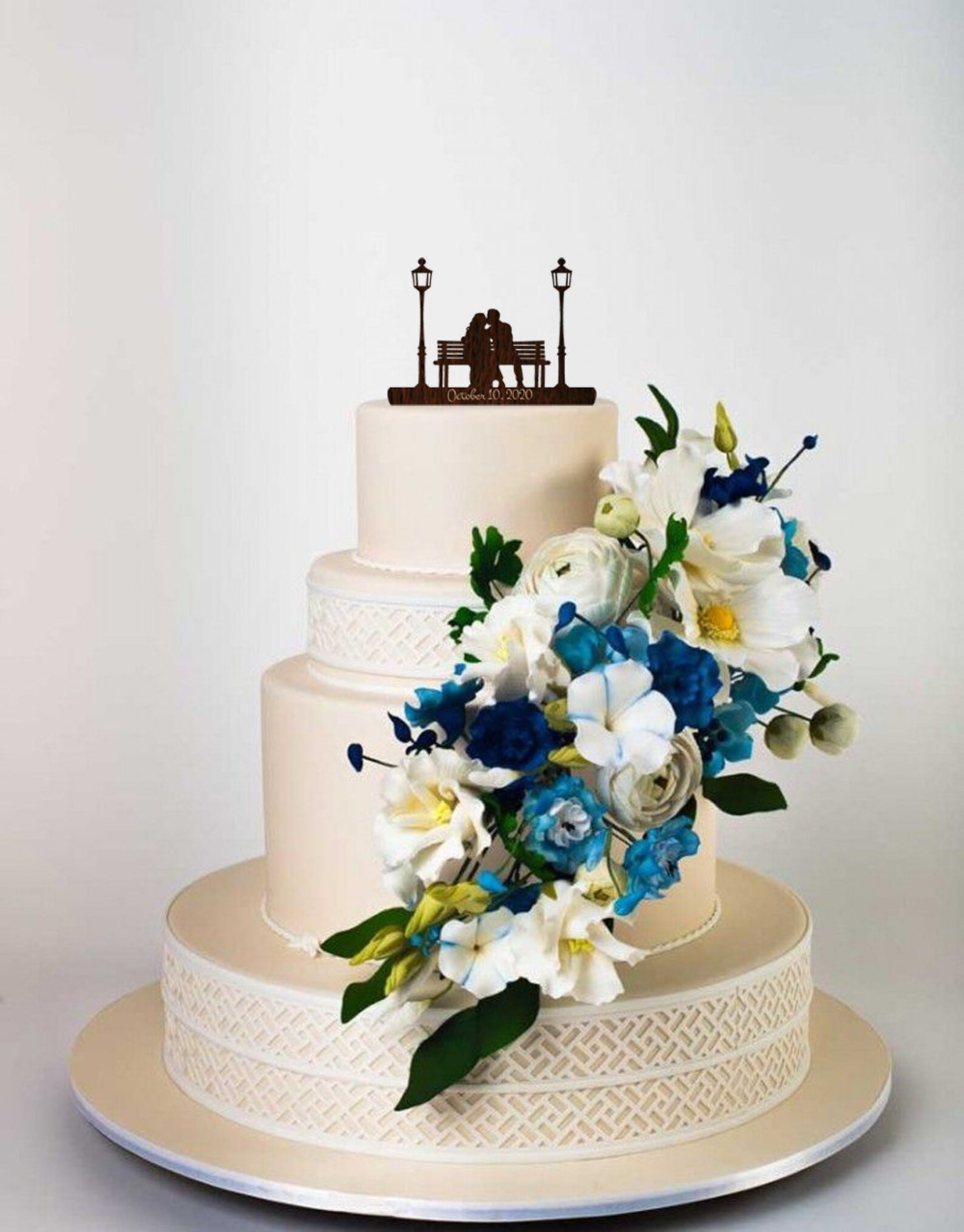 Rustic Wedding Cake Toppers Bride & Groom on Bench Mr and Mrs Cake ...