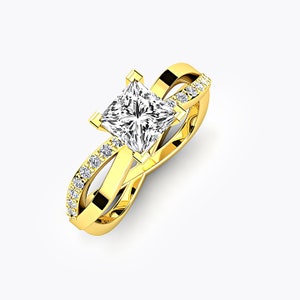 Modern Bridal 14K Yellow Gold 1 Ct Princess White Sapphire Diamond Ring R61-01F-14KYGDWS