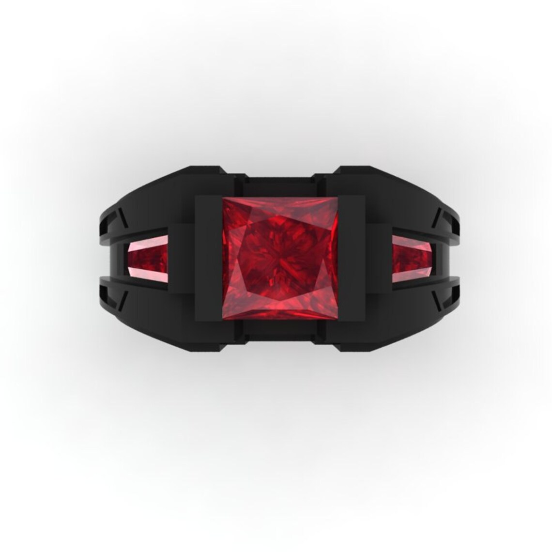 Decorum Mens 14K Black Gold 2.0 Carat Princess and Baguette Ruby Aztec ...