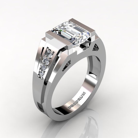 Decoro Hombre 14K Oro Blanco quilates Corte Esmeralda Diamante