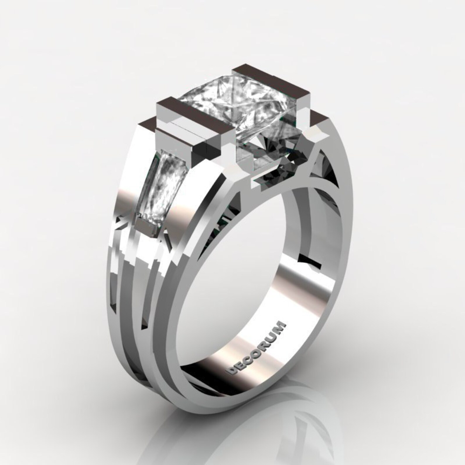 Decorum Mens 14K White Gold 2.0 Carat Princess and Baguette White ...