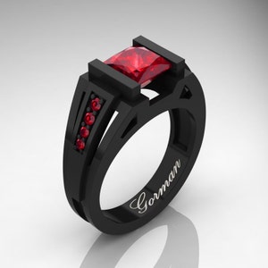 Mens Modern 14K Black Gold 2.0 Carat Princess Ruby Ring G1094P-14KBGR