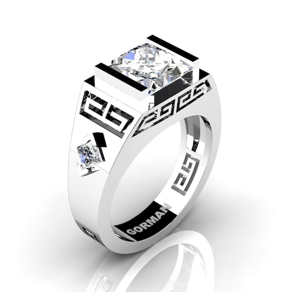 Buy Mens Modern 950 Platinum Carat Princess White Sapphire