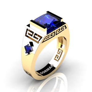 Mens Modern 14K Yellow Gold 2.0 Carat Princess White