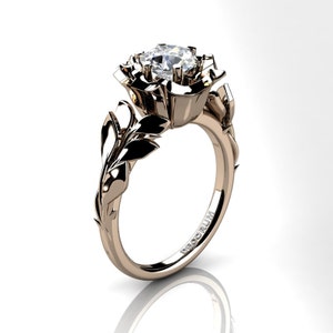 Gorman Floral 14K Rose Gold 1.0 Ct White Sapphire Leaf Vine and Rose Engagement Ring G1080-14KRGWS