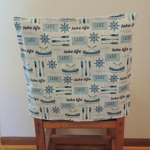 Lake Life / Summer Chair Cover / Slipcover White & Grey with Lake Decor  - Lake Table Seat Decoration - Summer Lake House Decoration
