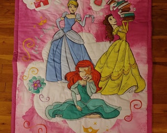 Princess Panel Quilted Wall Hanging / Play Mat w/ Cinderella, Little Mermaid, and Belle - Baby Shower Gift