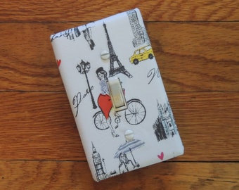 Paris Themed Light Switch Plate w/ Eiffel Tower & Woman on Bicycle - Tween Room Decor - Paris Room Decor - Girl's Room