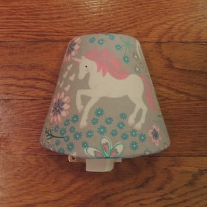 Unicorn Night Light With Shade And On & Off Switch - Gray w/ Pink Teal Flowers - 5 Watts Bulb - Toddler and Tween Girl's Mystical Room Decor