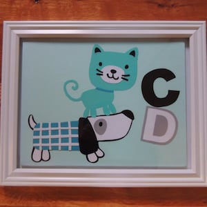 Alphabet Collage, C is for Cat & D is for Dog - 9&quot; x 12&quot; Wall Hanging, Teal Baby&#39;s Nursery / Toddler Room Decor / Wall Art, Baby Shower Gift