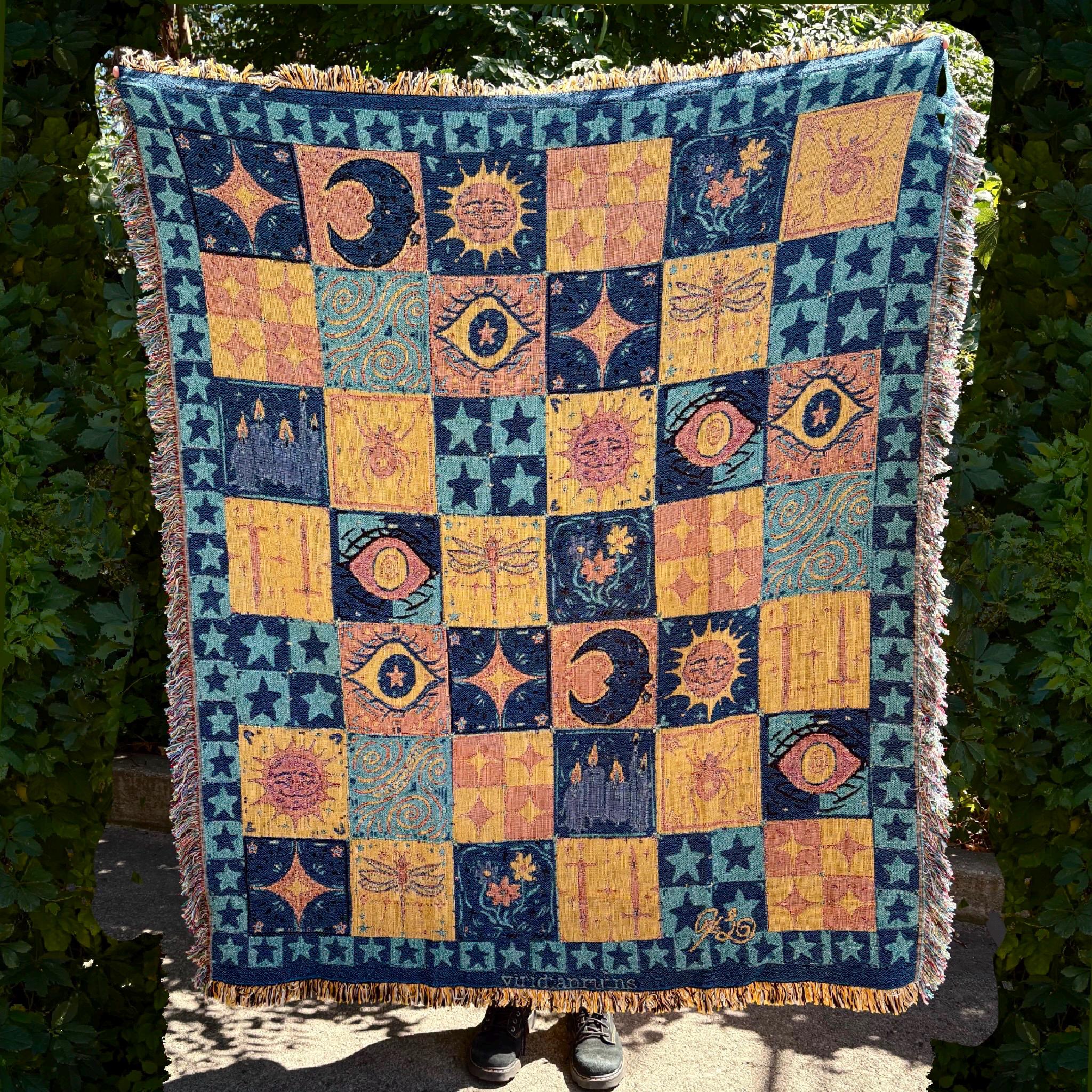 パッチワークキルトのタペストリー／ミックスT／62×92／ハンドメイド