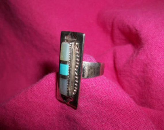 Silver, Mother of Pearl and Turquoise Ring Size 5… - image 2