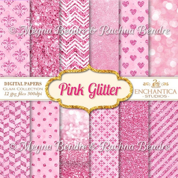 Pink Digital Paper Pink Glitter Digital Paper Pink Glitter Etsy