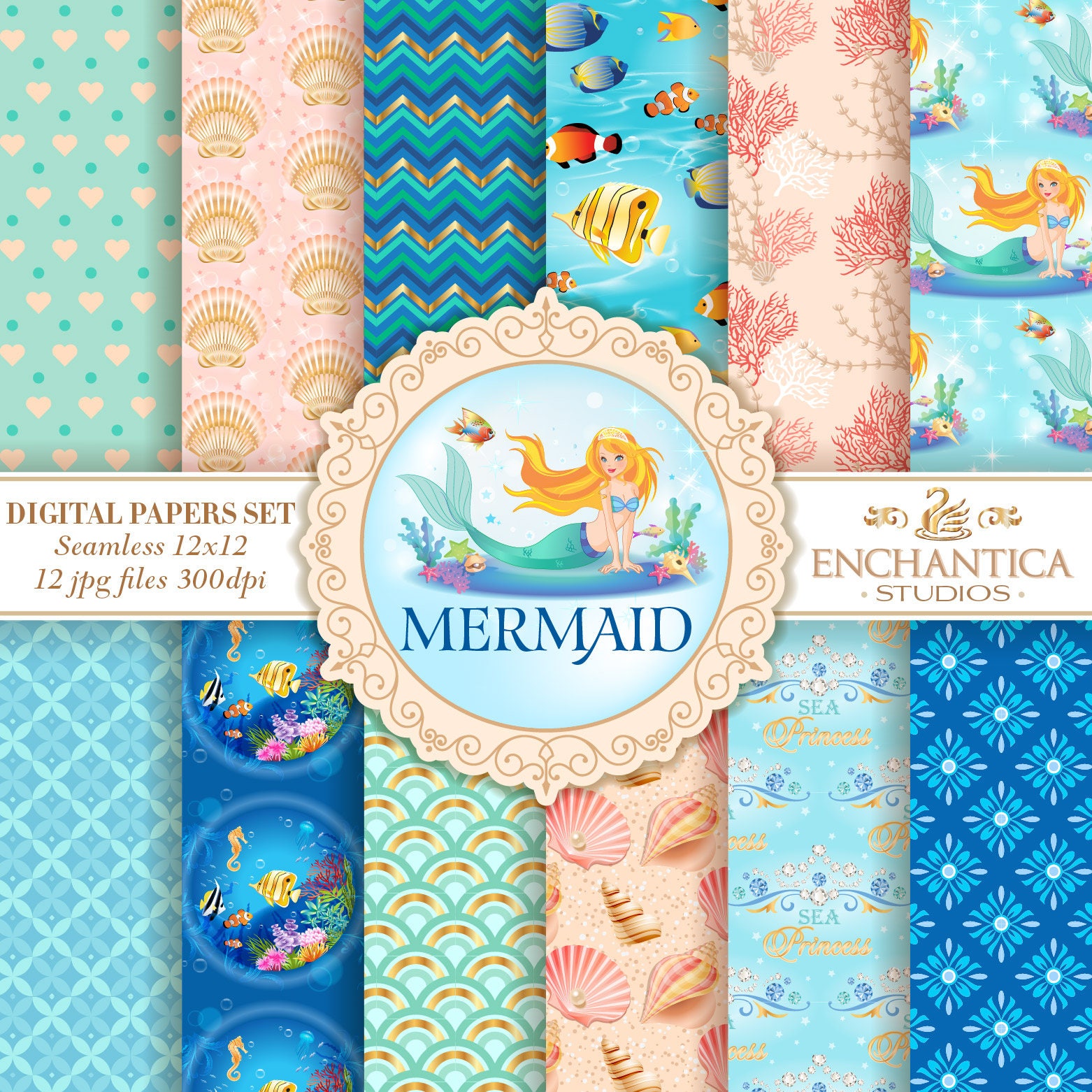 Mermaid Digital Paper Digital Paper Mermaid Mermaid Digital | Etsy
