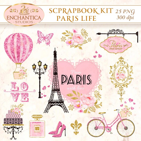 paris scrapbook paris clipart paris printable paris png etsy