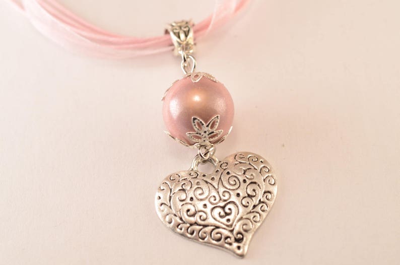 Pink heart and Pearl Necklace
