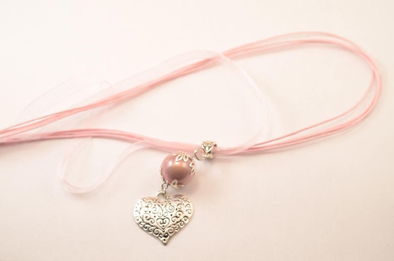 Pink heart and Pearl Necklace