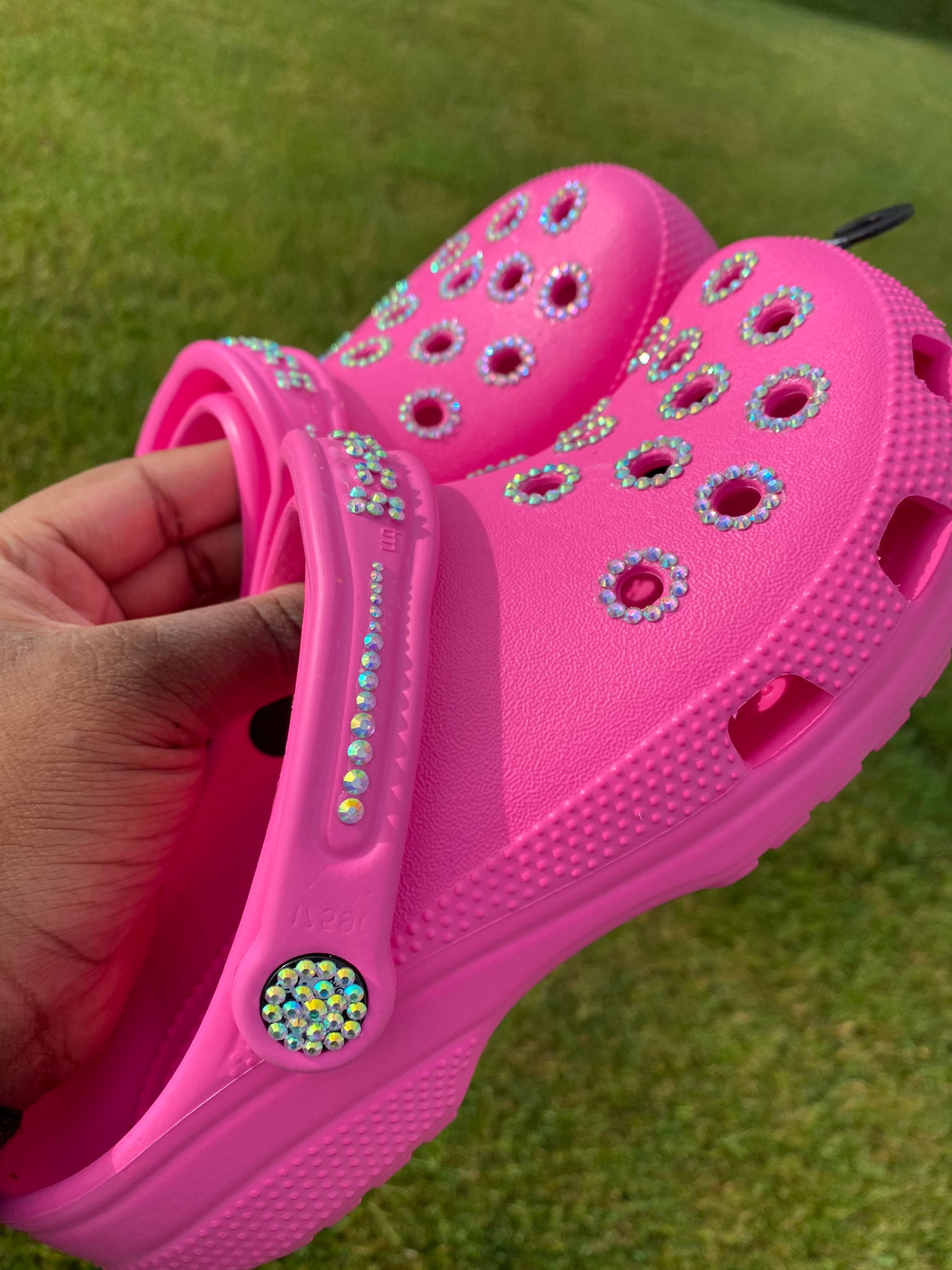 pink and black crocs