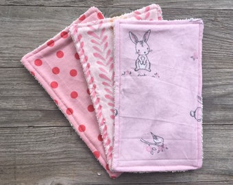 3 washcloths, wet wipes, reusable bunny pink