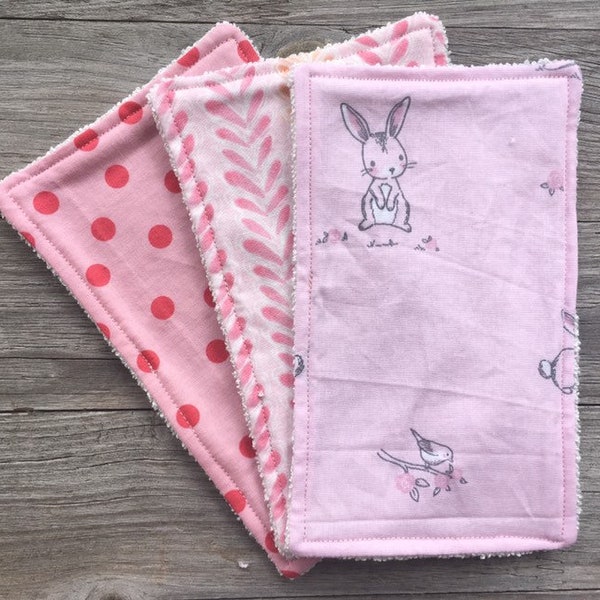 3 washcloths, wet wipes, reusable bunny pink