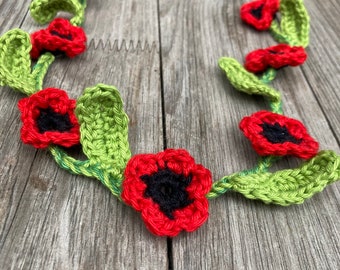 crocheted flower wreath for flower children, poppy