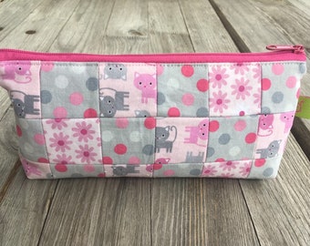Pencil case pencil case kittens, flowers, dots gray pink