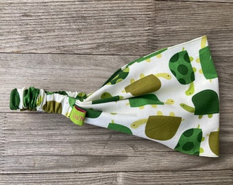 Bandeau cheveux, bandana enfants tortues vert crème