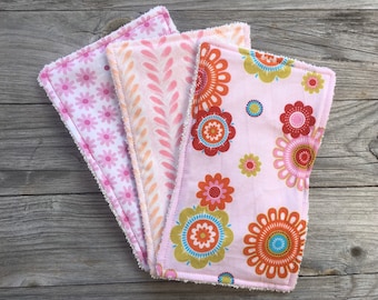 3 washcloths, wet wipes, reusable flowers pink