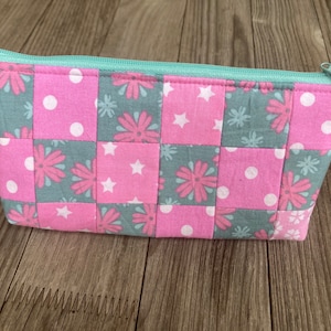 Pencil case, pen case, flowers pink, mint