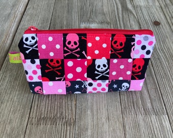 pencil case skulls red, pink, pink