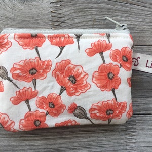 Geldbeutel, Täschchen  Mohnblumen rot Creme