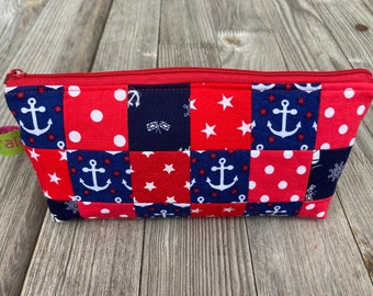 Trousse trousse stylo marin, ancre, bleu marine rouge