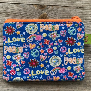 Geldbeutel Täschchen Love and Peace bunt blau