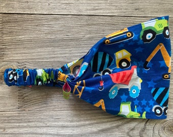 Bandana, Haarband bunte Baufahrzeuge auf blau