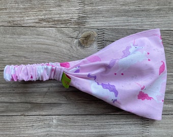 1 Haarband Kinder Einhörner pink lila auf rosa mit Glitzer