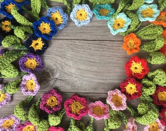 Couronne de fleurs au crochet à nouer pour enfants fleurs, bicolore, différentes couleurs