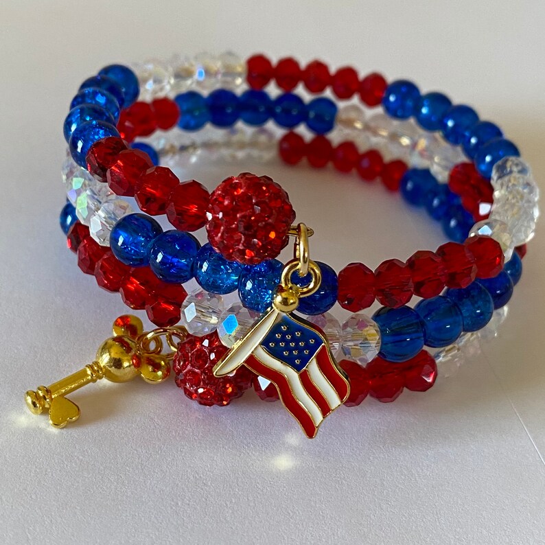 4th of July Beaded Wrap Bracelet: Patriotic Mickey Mouse Charm image 4